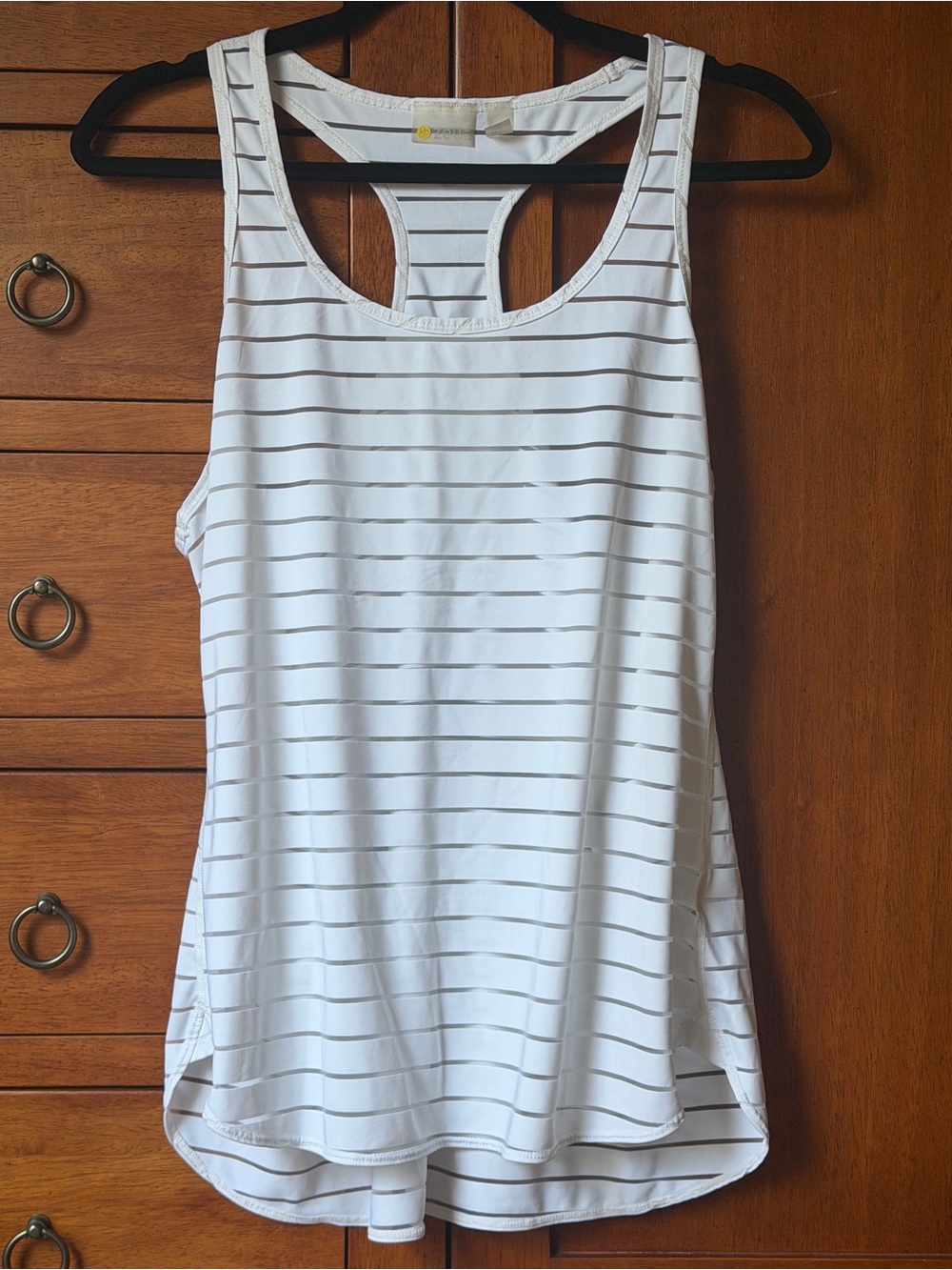 Zella Racerback Athletic Tank Top White Semi Sheer Stripe Large